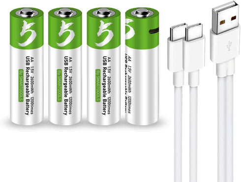 Lankoo 1.5V 2600mWh 1200 Protection,4-Pack Rechargeable AA Batteries USB Lithium ion Rechargeable AA Battery with USB
