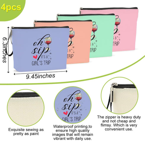 4Pcs Girls Trip Gifts Favors - Funny Makeup Bag for Weekend Gifts, Friendship Gifts for Women Girls