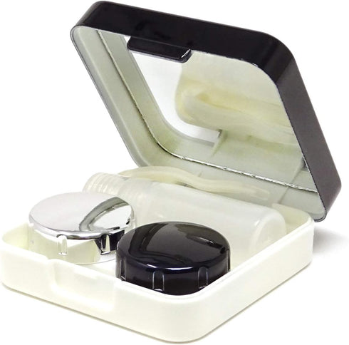 Honbay Fashion Travel Contact Lens Case Kit, Mini Contact Lens Box with Mirror (Black)