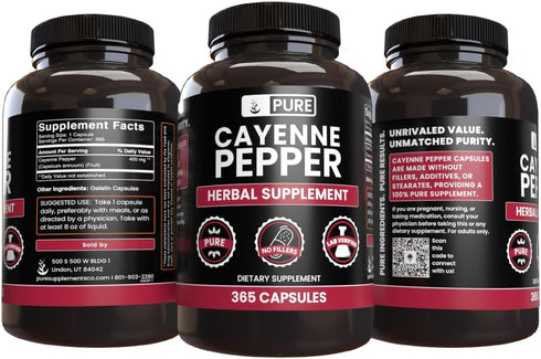 PURE ORIGINAL INGREDIENTS Cayenne Pepper (365 Capsules) - Pure, Lab Verified, No Magnesium or Rice Fillers