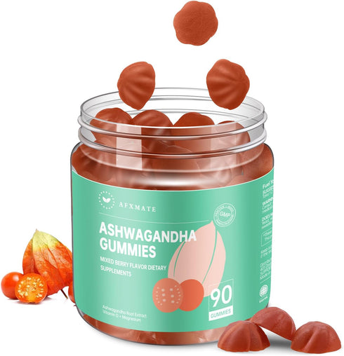 AFXMATE Ashwagandha Gummies for Women - Magnesium Glycinate Supplement, Sugar Free, Vegan, Gluten Free (90 Gummies)