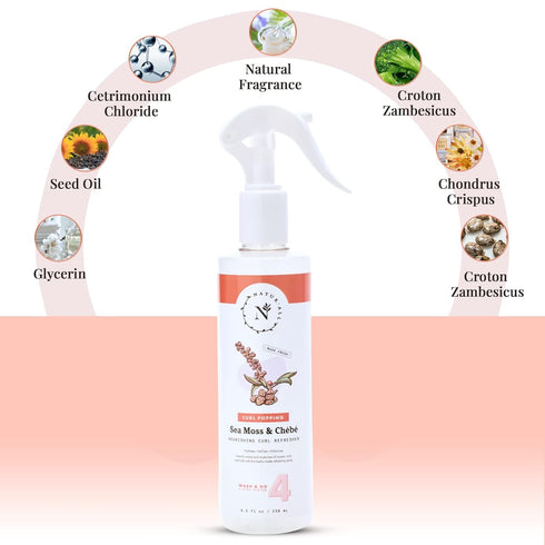NaturAll Sea Moss & Chebe Curl Refresher Spray, 8.5 Oz, All Natural Hydrating Hair Mist for Curly Hair