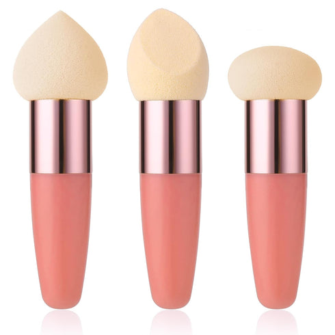 Sibba Makeup Sponge, 3 PCS Beauty Blender for Foundation, Concealer Blending, Mini Angled Brush Applicator (Rose Red)