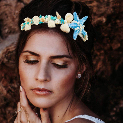 Unicra Starfish Headband Pearl Hair Band Sea Shell Hair Hoop Beach Wedding Accessories for Women