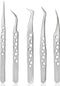 Lankiz Lash Tweezers for Eyelash Extensions, Stainless Steel Straight and Curved Volume Tweezers Set (5PCS-Silver)