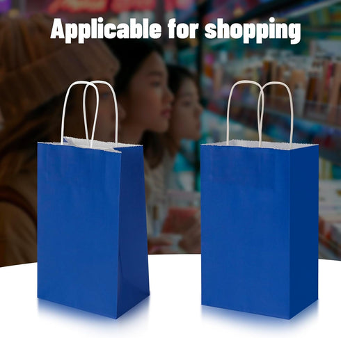 Toovip 50 Pack 5.25x3.25x8.25 Inch Small Royal Blue Kraft Paper Bags with Handles Bulk for Gift Wrap Bags Party