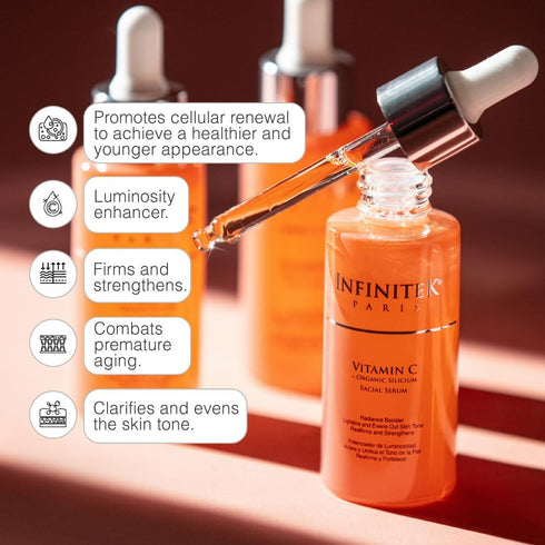Infinitek Paris Vitamin C Face Serum, Hydrating Brightening Antioxidant Skincare with Hyaluronic Acid