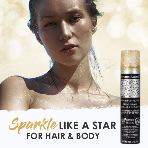 Jerome Russell Temporary Hair and Body Glitter Color Spray, 2.2 oz, Travel Spray, Adds Sparkly Shimmery Glow