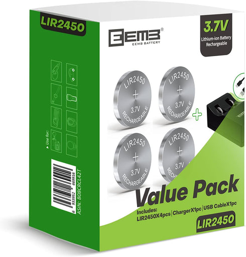 EEMB LIR2450 3.7V 120mAh Lithium-ion Coin Cell Battery Charger with Rechargeable Battery