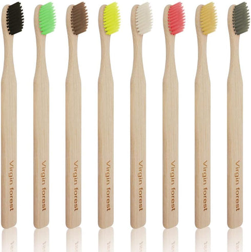 Virgin Forest 8 Pcs Bamboo Toothbrush, BPA-Free Soft Toothbrushes, Eco-Friendly Biodegradable Travel Set