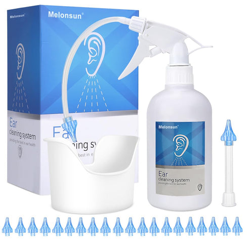 Ear Wax Removal Kit - 500ml Spray Bottle, Big Basin & 20 Reusable Tips - Safe & Effective Earwax Remover for Family