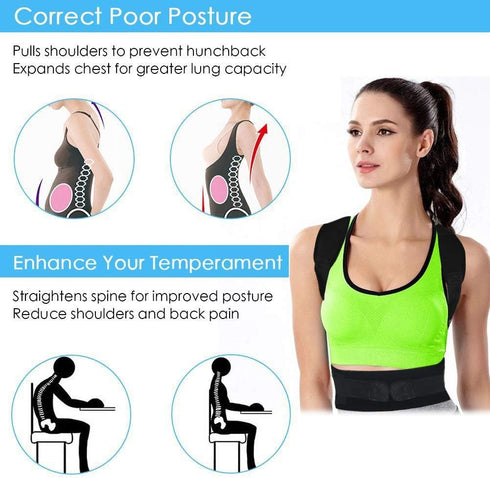 Thoracic Back Brace Posture Corrector - Magnetic Support for Neck, Shoulder, Upper and Lower Back Pain Relief (Black,