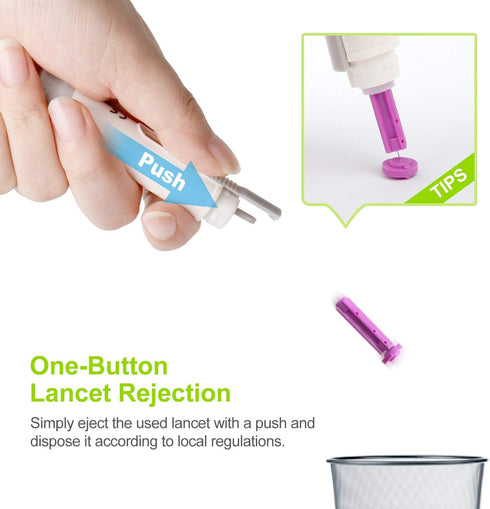 AUVON Lancing Device with Less Pain Design - Blood Sample Pen and Twist Top 100pcs 30 Gauge Lancets for Blood Sugar