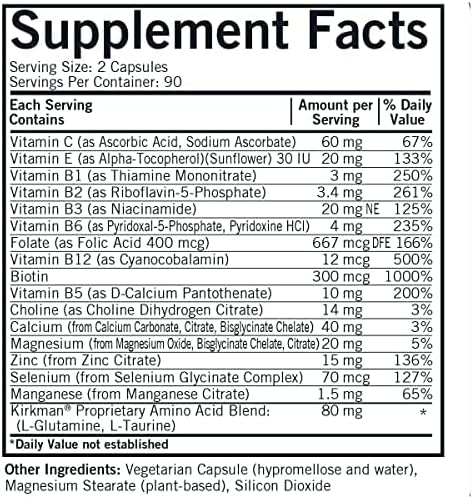 Kirkman EveryDay Multivitamin - 180 Capsules - Comprehensive Mineral Support without Vitamins A & D - Hypoallergenic