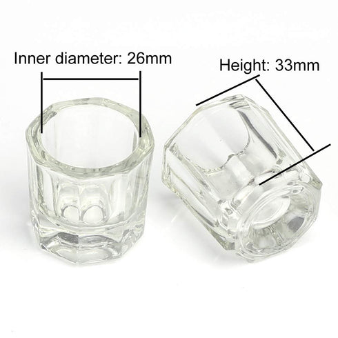 lasenersm 2 Pieces Mini Glass Dappen Dish with Stainless Steel Lid, Nail Art Tools Glass Cup