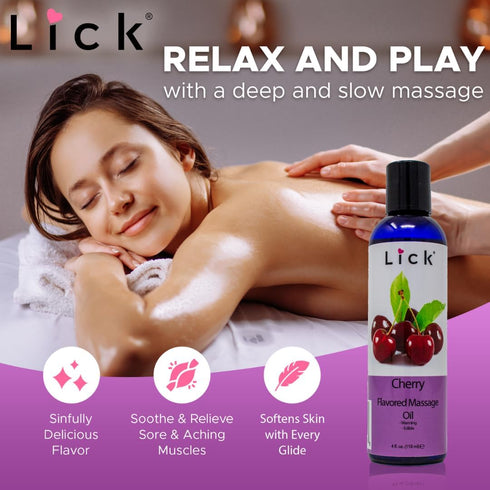 Cherry Flavored Massage Oil for Therapy, Relaxing Muscle Massage with Natural Vitamin E Oil, 4 oz