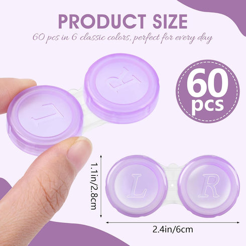 Phyyixs 60 Pack 6 (60) Contact Lens Cases Bulk, Transparent Cute Contact Lens Case for Home & Travel, Color