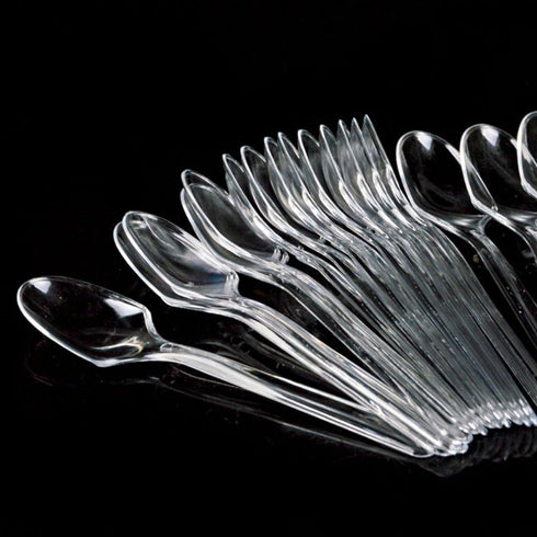 AKOAK 100 Count Mini Clear Plastic Disposable Spoons for Dessert, Appetizer, Ice Cream, and Soup