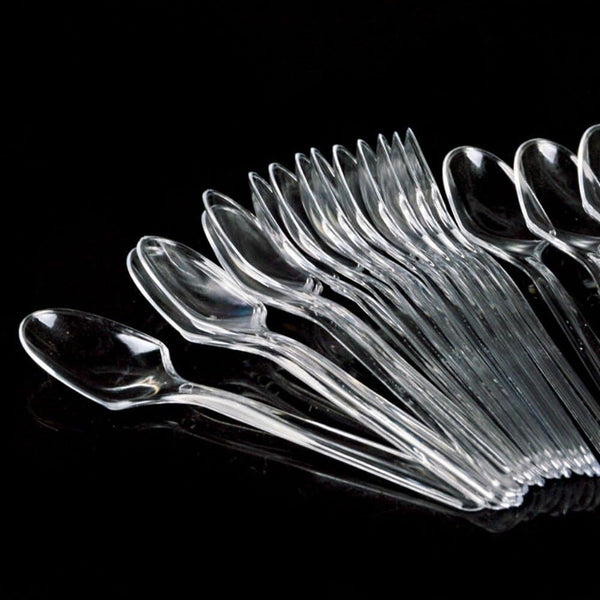 AKOAK 100 Count Mini Clear Plastic Disposable Spoons for Dessert, Appetizer, Ice Cream, and Soup