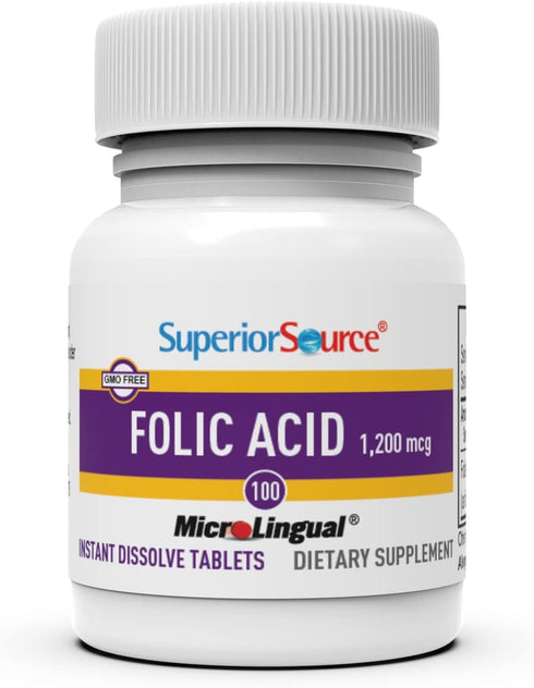 Superior Source Folic Acid Vitamin B9 1200 mcg | MicroLingual Instant Dissolve Tablets, 100 Count