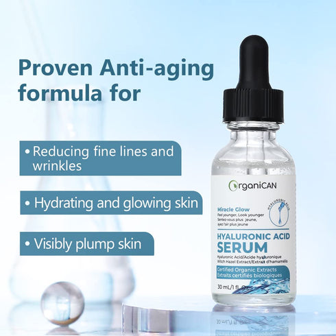 Miracle Glow Anti Aging Hyaluronic Acid Serum for Face with Vitamin C, E - Skin Brightening, Hydrating Collagen Boost