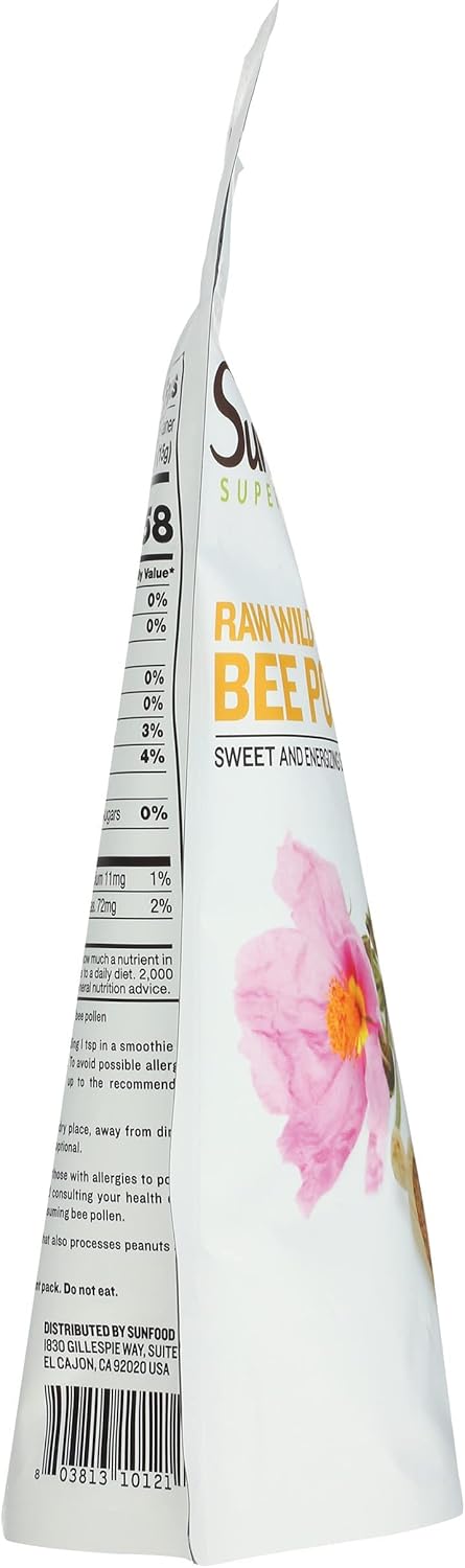 Sunfood Superfoods Raw Wild-Crafted Bee Pollen - 100% Raw Supplement, 8 Oz Bag for Natural Health