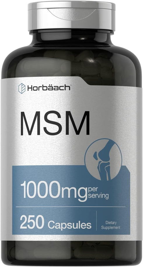 Horbaach MSM Supplement Capsules - 1000mg, 250 Count, Non-GMO and Gluten Free Formula, Methylsulfonylmethane