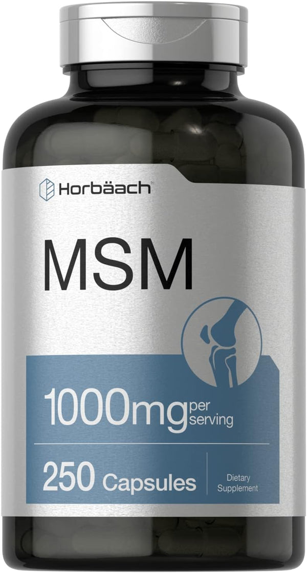 Horbaach MSM Supplement Capsules - 1000mg, 250 Count, Non-GMO and Gluten Free Formula, Methylsulfonylmethane