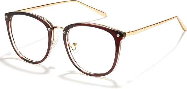 Cyxus TR90 Cat Eye Women Eyewear Frames - Round Stylish Retro Metal Blue Light Glasses, UV Blocking