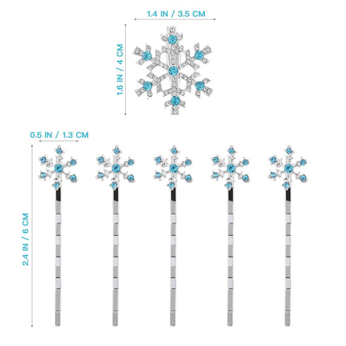 Lurrose Snowflake Hair Clip, 6PCS Rhinestone Bridal Hairpin, Blue Snowflake Hair Barrettes for Wedding and Christmas