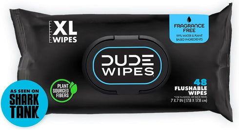DUDE Wipes - Flushable Wipes - 1 Pack, 48 Unscented Extra-Large Adult Wet Wipes with Vitamin-E & Aloe