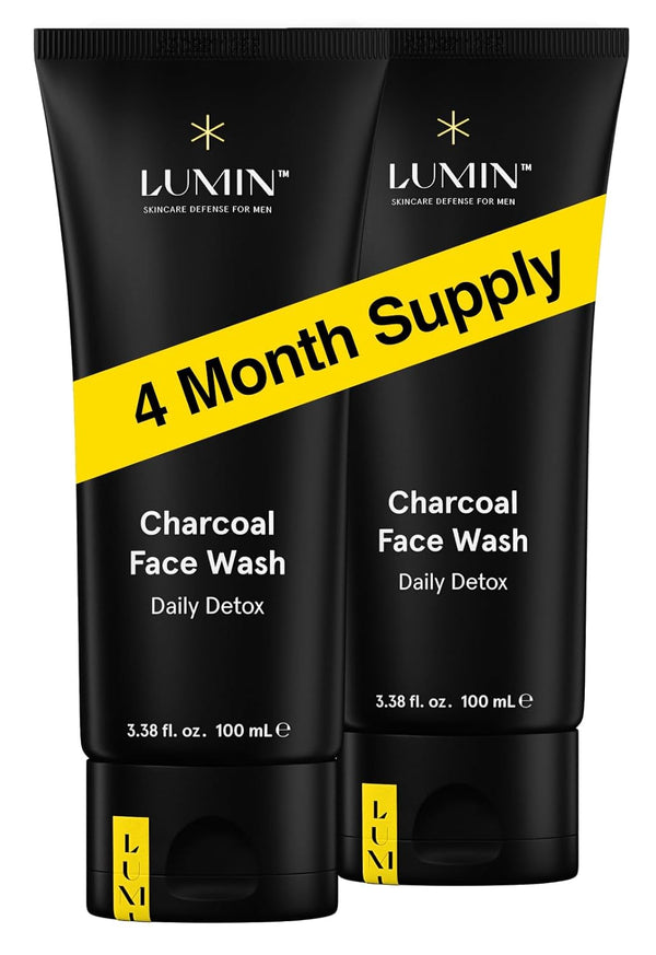 Lumin Men's Charcoal Face Wash, 100ml, 2-Pack - Unclogs Pores, Controls Oil, Prepares Skin for Shaving