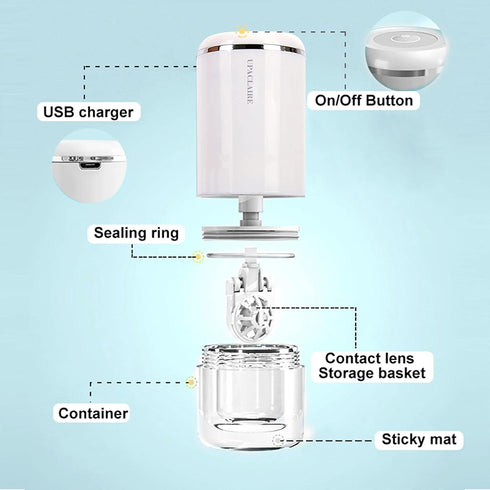 Ultrasonic Contact Lens Cleaner 2.0, Intelligent Cleaning Machine for Soft and Rigid Contact Lenses (White)