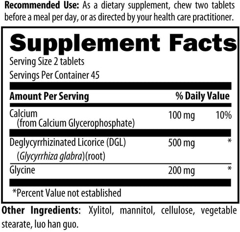 Designs for Health Deglycyrrhizinated Licorice Root Chewables - 500mg Supplement for Digestion, 90 Tablets