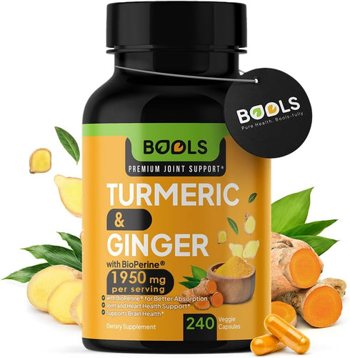 Turmeric Curcumin Supplement - 240 Capsules, Non-GMO with BioPerine & Ginger for Joint Support