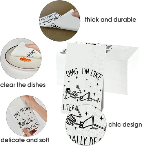 Horaldaily 100 Halloween Disposable Paper Guest Napkins, Skeleton Star Hand Towels for Party and Kitchen