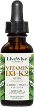 LiveWise Naturals Vitamin D3 with K2 Liquid Drops, 1208 IU D3 & 25 mcg K2, All Natural, USA Made