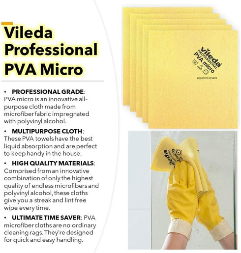 Vileda Shammy 5 Pack Professional | PVA Microfiber Cloth | All Purpose Cleaning | Shiny Streakfree Results | Synthetic