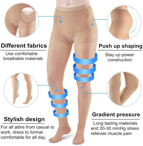 TP TOP BEAUTY 2 20-30 mmHg Pairs Compression Pantyhose Closed Toe Opaque Graduated Support Hose Stocking for Women