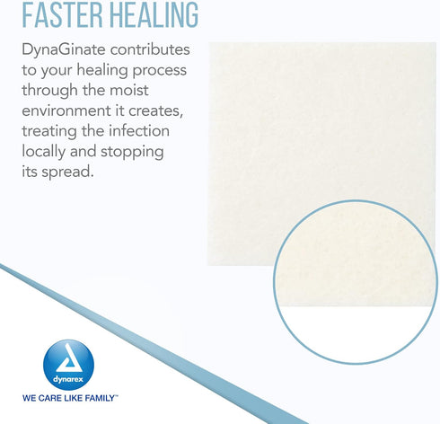 Dynarex DynaGinate Calcium Alginate Wound Dressing, Sterile, Non-Stick, 2"x 2", Box of 10, Absorbent Gel Patches