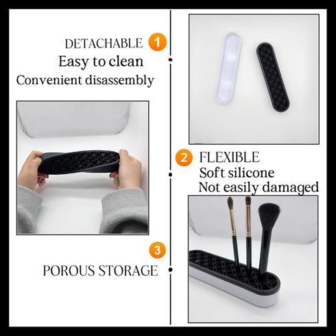 TANG SONG 2 PCS Silicone Makeup Brush Holder, Cosmetic Storage Box Desktop Organizers (Black)