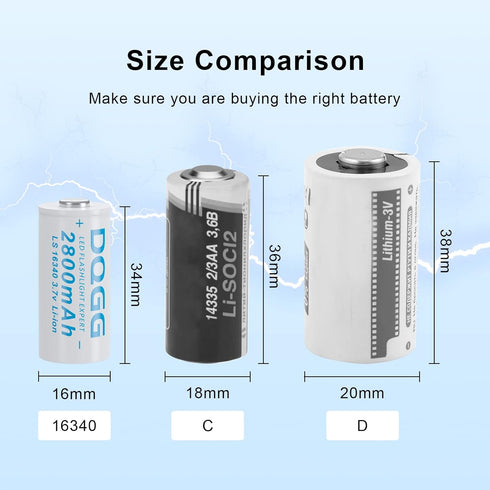 3.7 Volt 116340 Rechargeable Battery 2800mAh 4 Pack for LED Flashlight, Headlamps, etc.