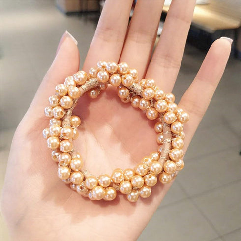 LOVEF 3 Pcs Fashion Women Pearls Beads Hair Band Rope Scrunchie Ponytail Holder