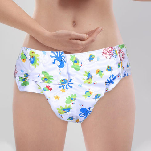 HAMPPLIES 2pcs Reusable Adult Cloth Diapers with Adjustable Snap Closure, Breathable Leakproof Incontinence Underwear