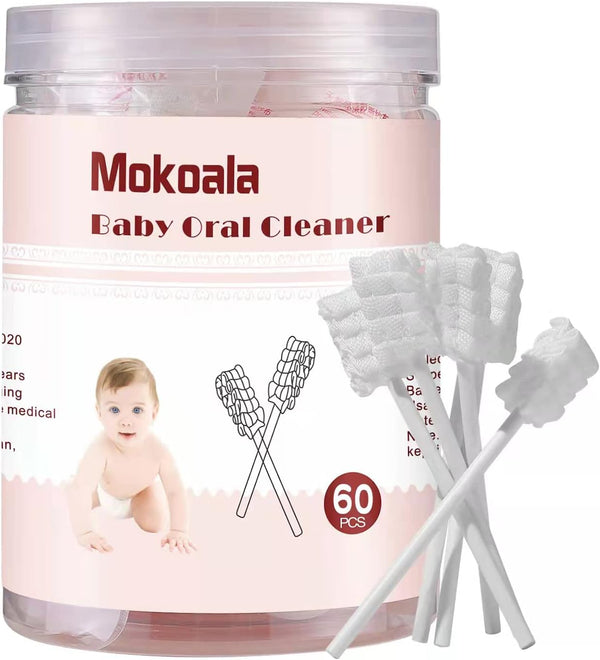 60Pcs Baby Tongue Cleaner, Disposable Baby Toothbrush, Soft Gauze Oral Cleaning Stick for 0-36 Month Baby
