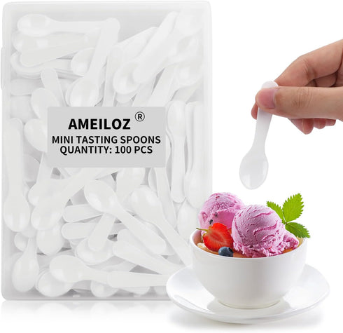 100PCS 3 Inch Mini Tasting Spoons, Tiny Plastic Spoons for Yogurt, Pudding, Jello Shots, and Ice Cream