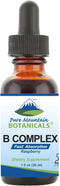 Pure Mountain Botanicals Liquid Vitamin B Complex - Raspberry Flavor, Kosher B12, B6, Thiamin, Biotin, Niacin - 1oz