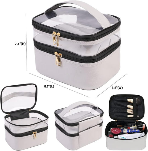 FITINI Makeup Bags Double Layer Travel Storage Cosmetic Cases Make up Organizer Toiletry Bags Water-resistant for Women Makeup Brush Bag,Gray