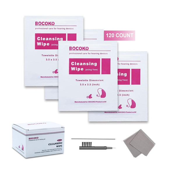 120 Count Hearing Aid Wipes, Individually Packaged Cleaning Towelette with Tools for Hearing Amplifier