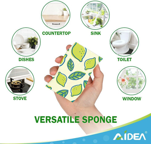 AIDEA 24 Count Non-Scratch Scrub Sponges for Kitchen, Cellulose Sponges for Dishes, Cleans Fast Without Scratching